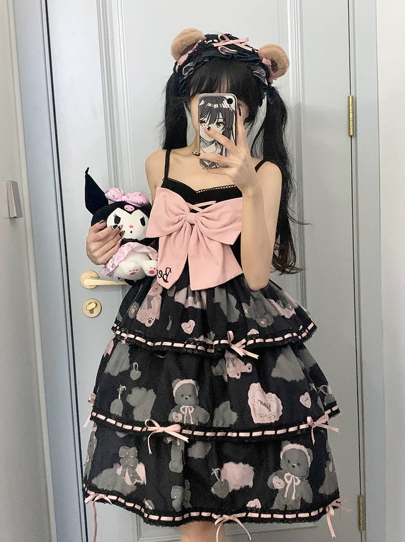 Baozi Pig - Teddy Bear Tiered - Three-Tier JSK Dress with Lace Edging