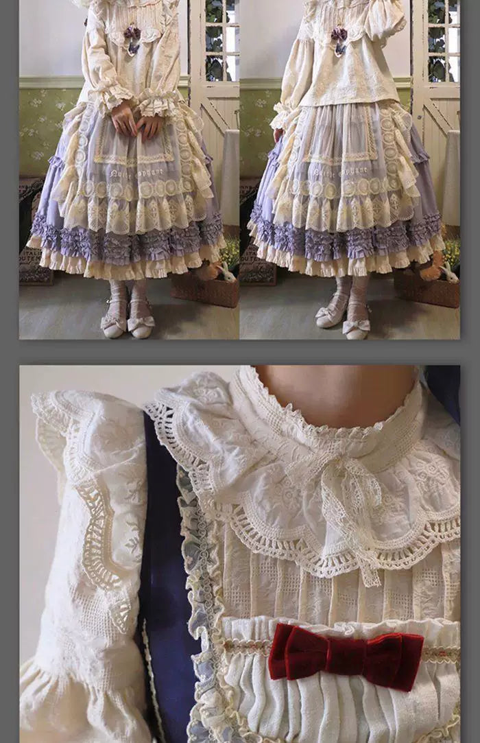 Sweetheart Dream Machine - Vintage Stand-Collar - Lace-Trimmed Blouse with Mid- or Long Sleeves