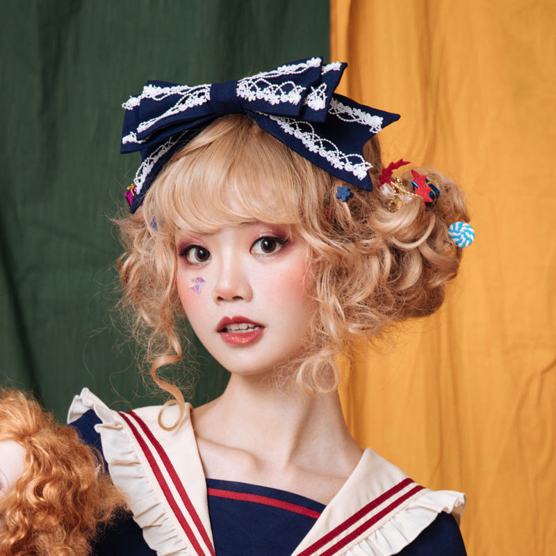 Eieyomi - Sweet Japanese Style - Multicolour Lolita KC headband with a lace-trimmed bow - product detail 2