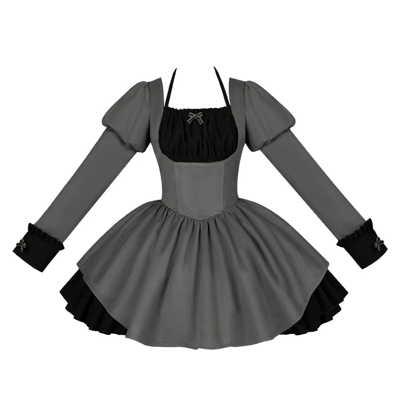 With PUJI - Suki - Maid Lolita OP Dress, Ruffle Trim & Square Neckline detail view 10