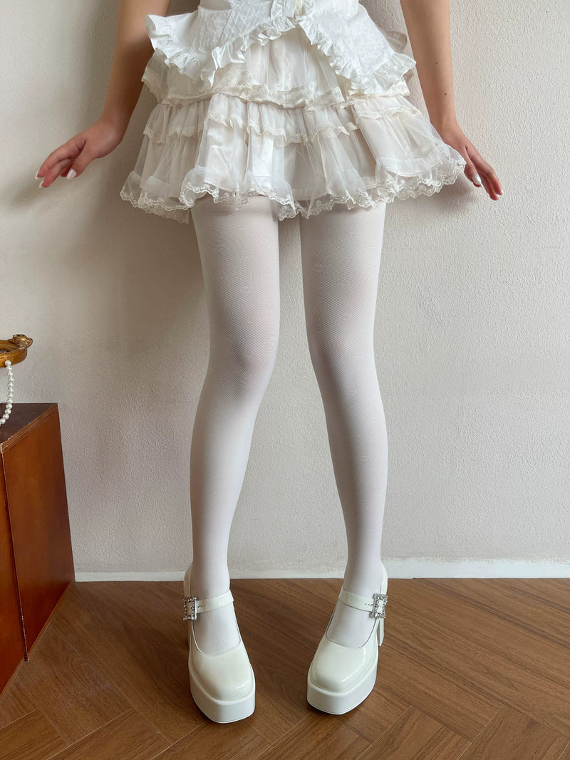 Sock Noble - Cream Jacquard - White Textured Tights