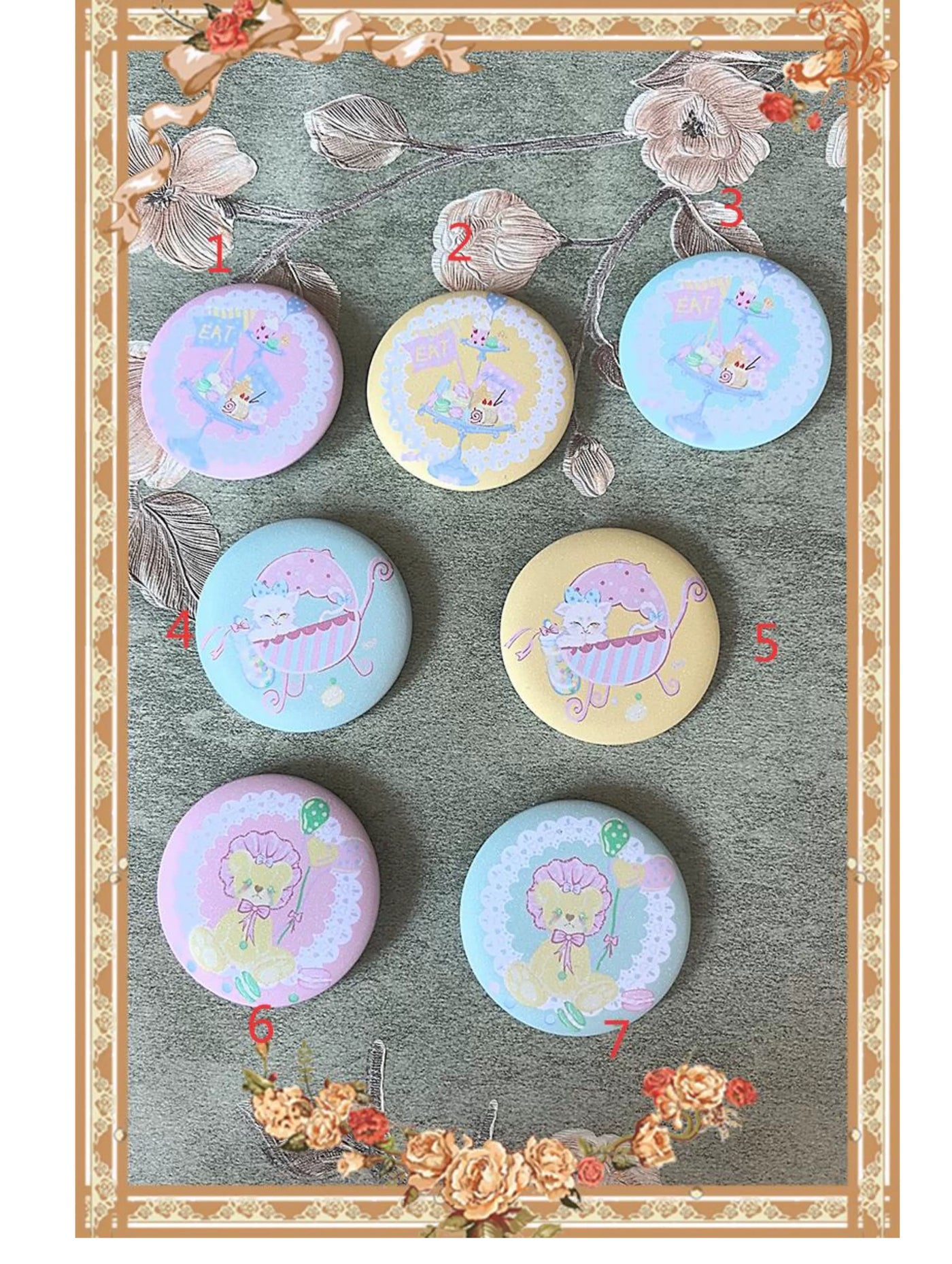Macaron Dolly House - Sweet Lolita OP Printed Dress, Side Zipper Pin Badge (one size / choose M) S