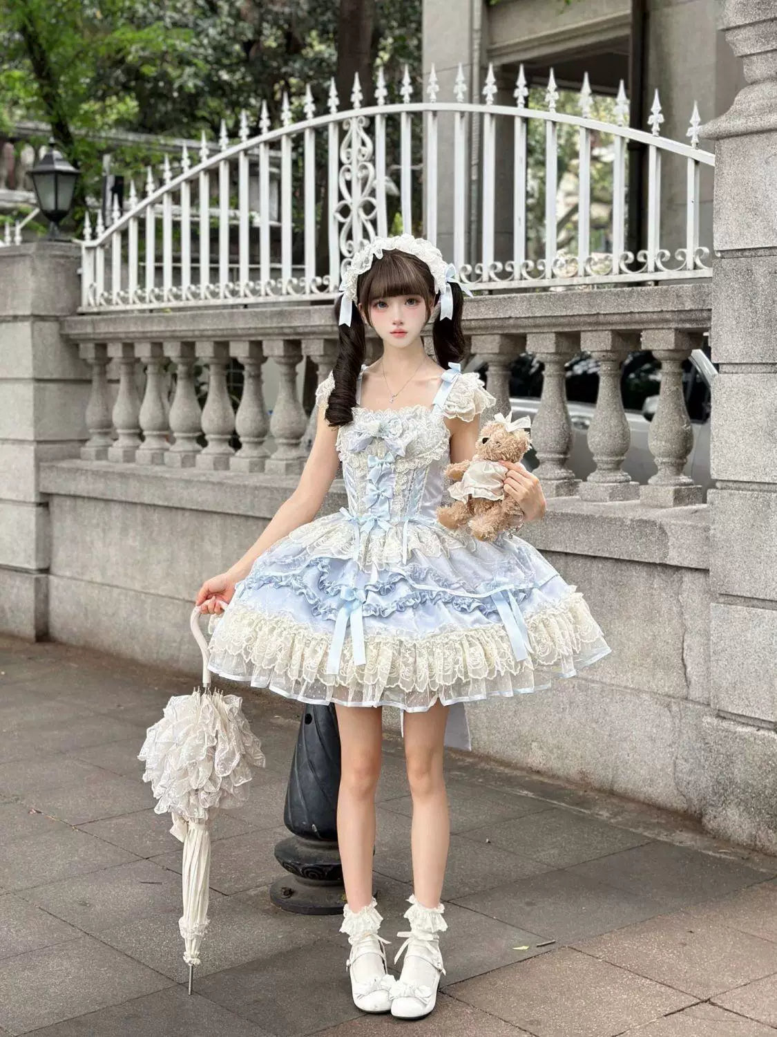 Sweetheart Dream Machine - Rose Poem Ballet - Strappy JSK dress with lace ruffles and ribbon bows