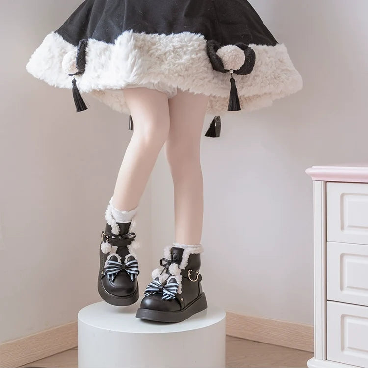 beauty bunny - Milk Bear - Lolita snow boots with striped butterfly bows - product detail 12