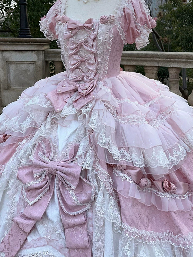 Emoji Dream - Sweet Lolita Formal Gown - Pink and white tiered ball