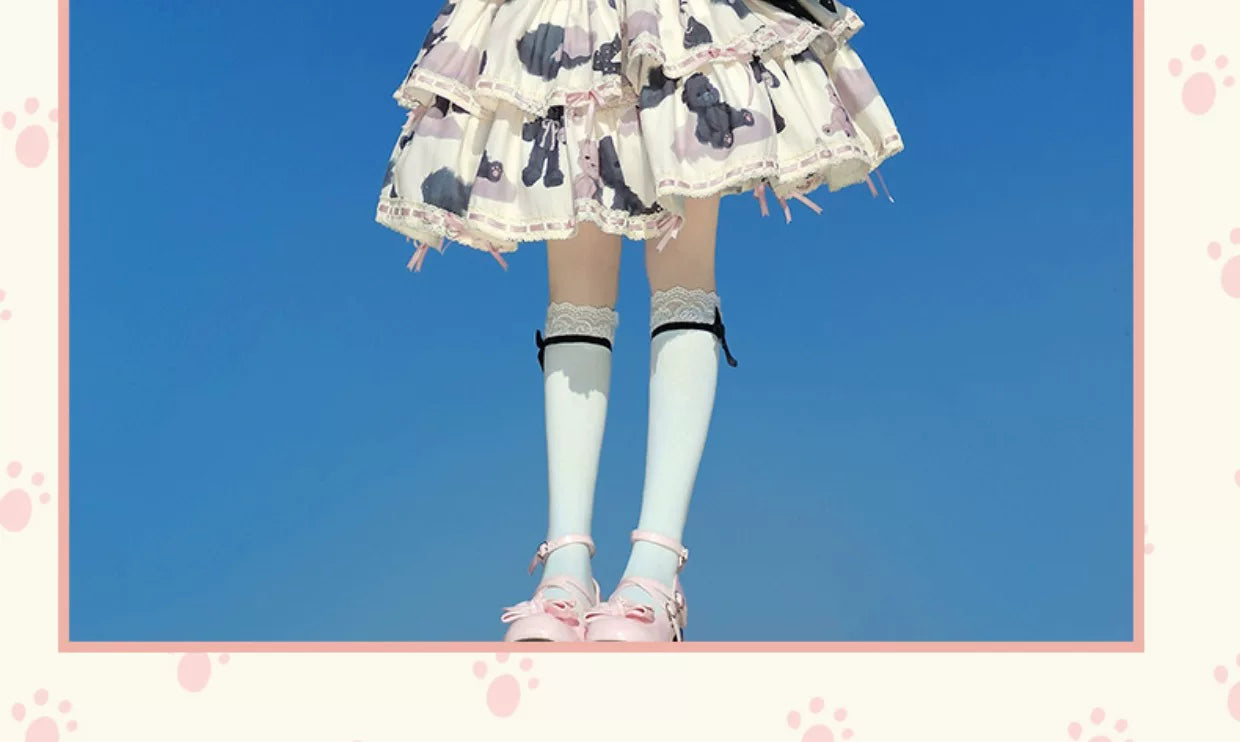 Baozi Pig - Bopi Bear - Three-Tier JSK Dress with Bear-and-Heart Motifs