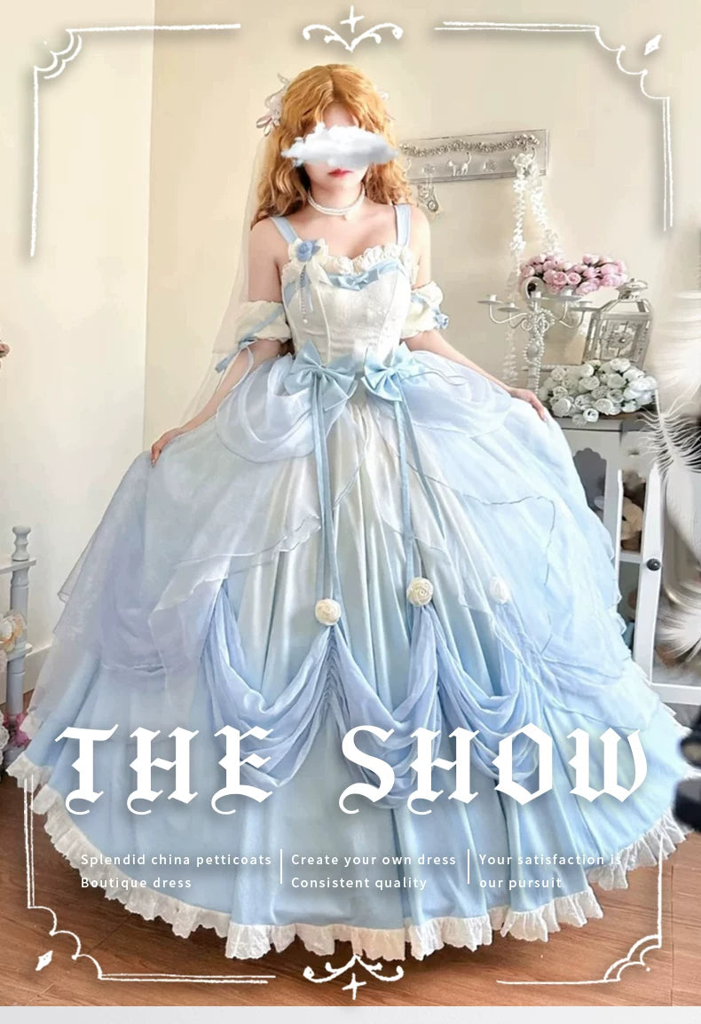 Emoji Dream - True Love's Kiss - Gradient blue sweet lolita one-piece