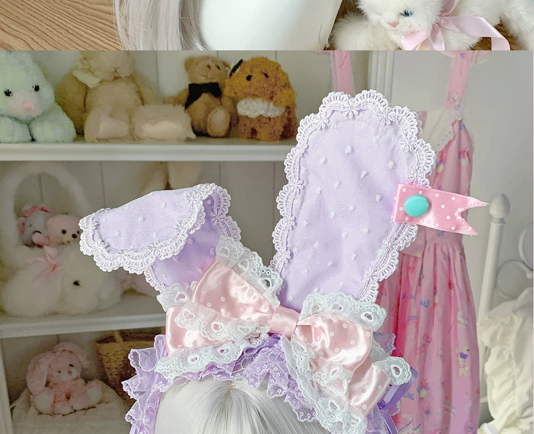 roji roji - Sweet Rabbit Lace - Rabbit-Ear Headband with Layered Lace and Bows