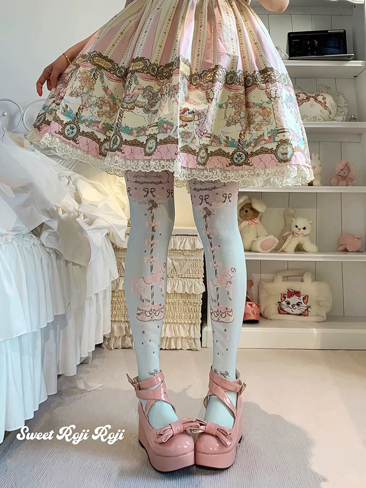 Roji Roji - Sweet Lolita Tights Velvet Printed - Lolita Pantyhose Socks