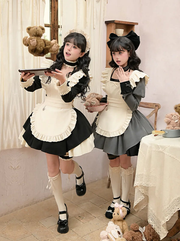 With PUJI - Suki - Maid Lolita OP Dress, Ruffle Trim & Square Neckline product view