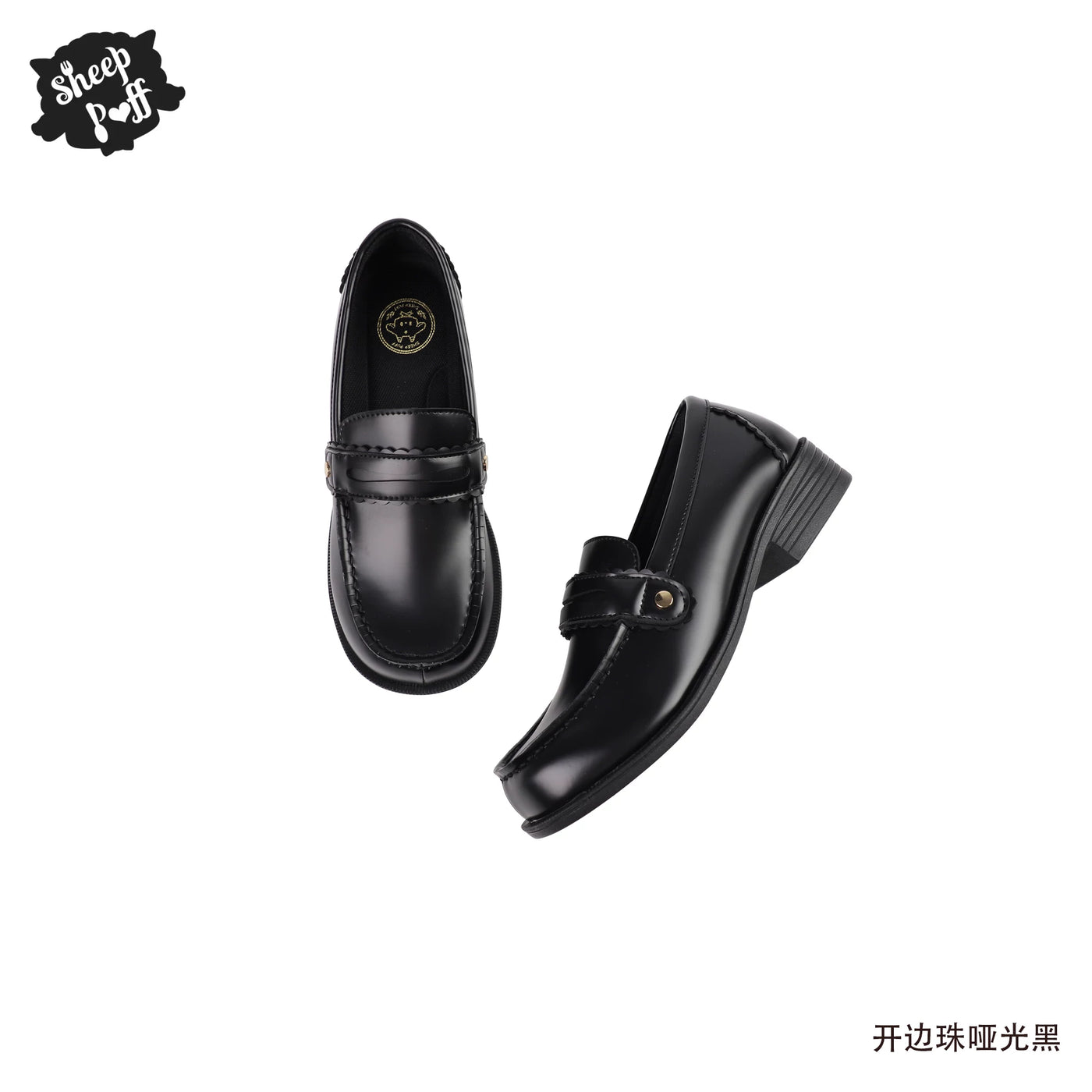 Sheep Puff Lolita shoes with white and black Mary Jane style design, featuring rounded toes and decorative bows.
