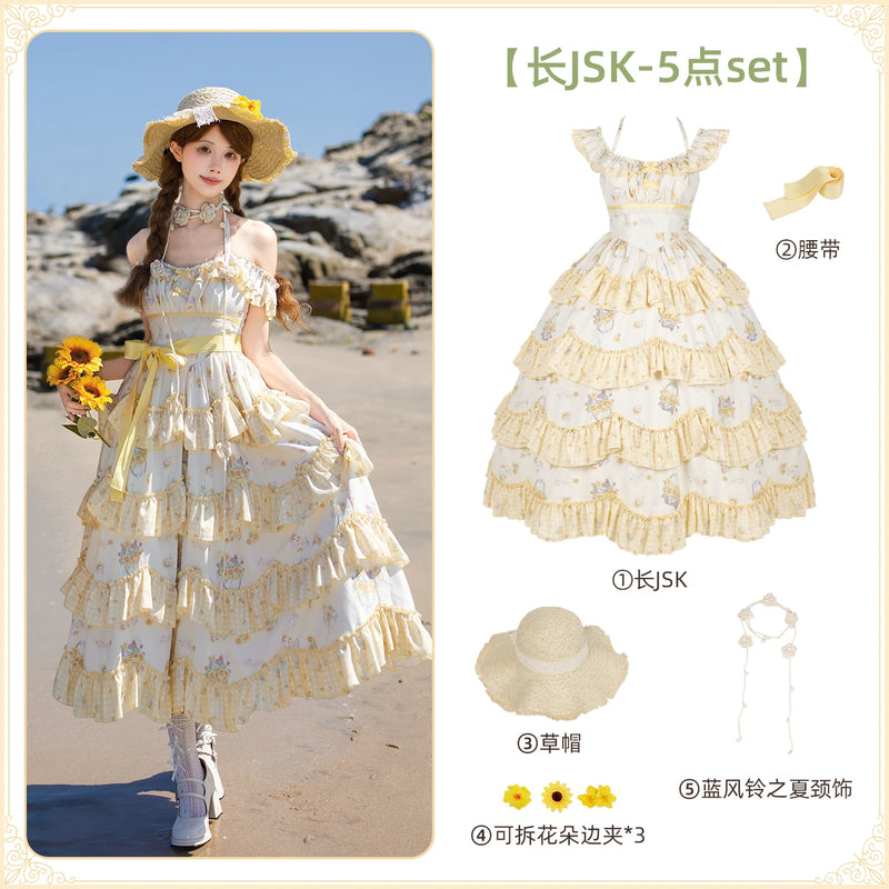 With PUJI - Small Sunflower - Classic Lolita JSK with Sunflower Print detail view 7