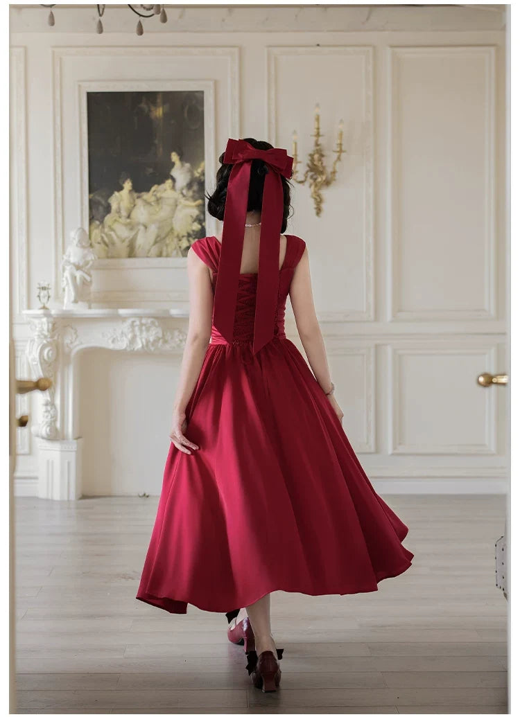With PUJI - For Beloved - Classic Lolita Satin JSK Dress Set, Fishbone Waist