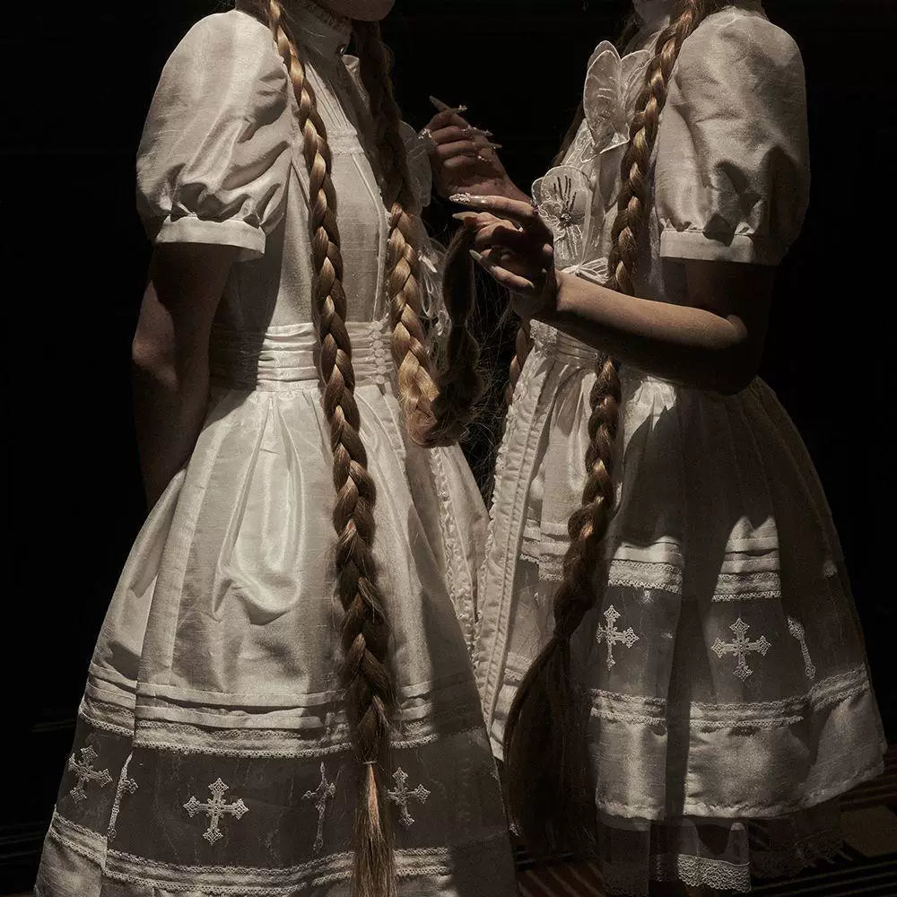 Sweetheart Dream Machine - Cross Lace - Gothic OP Dress with a Stand Collar
