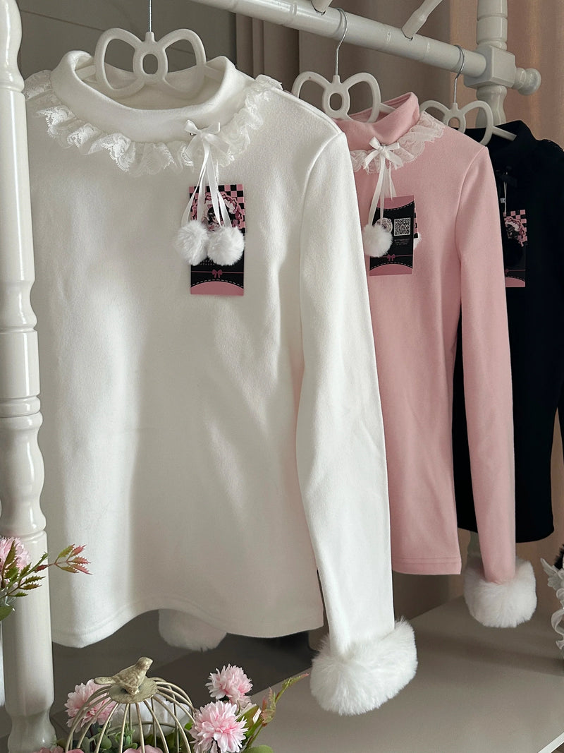Cat Upon Cat - Little Pom-Pom - Long-Sleeve Inner Top with Lace Collar - product detail