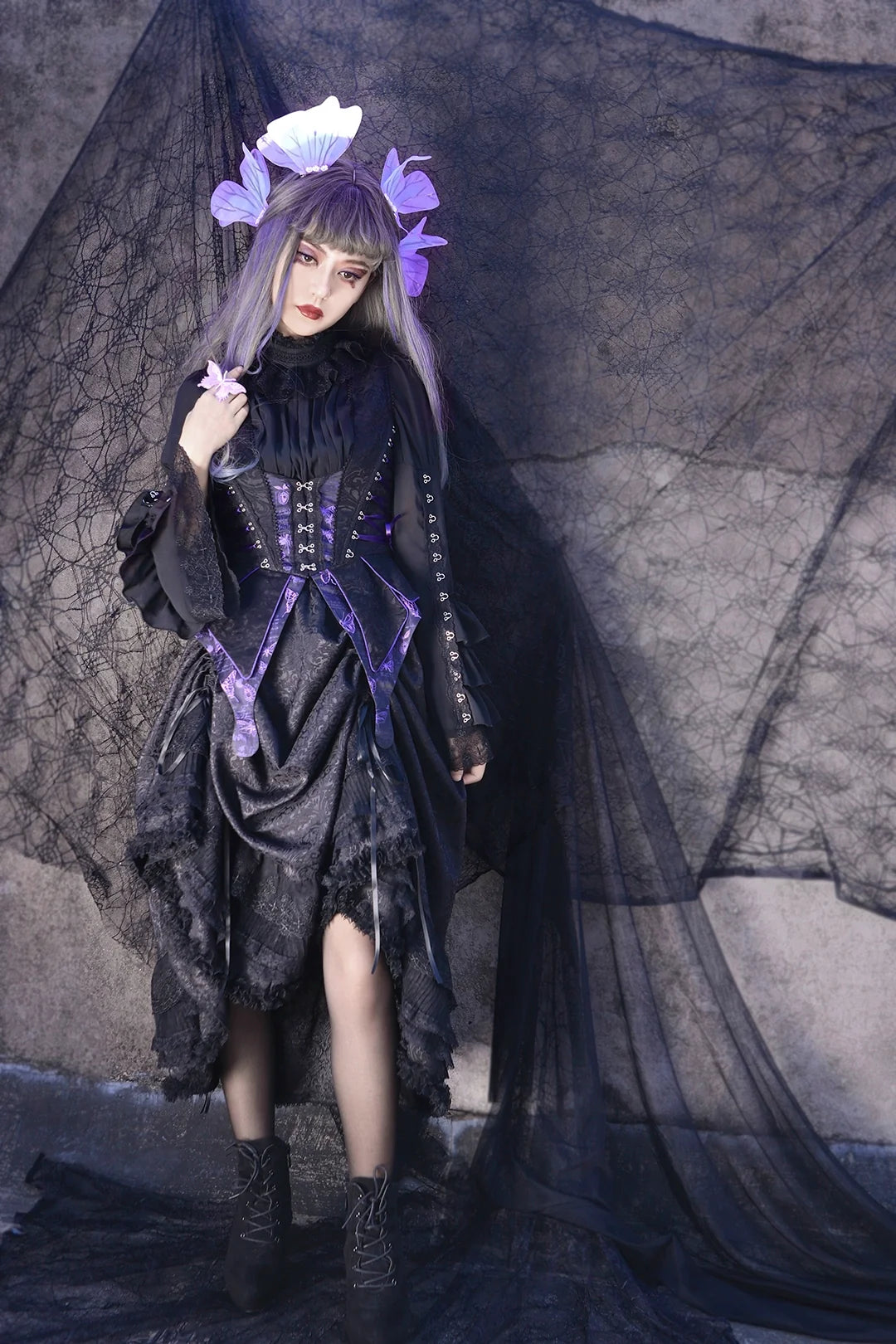 MILU ORIG - Herbarium - Gothic Lolita Skirt Set with Butterfly-Print Vest - product detail 3