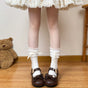 White socks, beige ribbon, mid-short socks / One Size