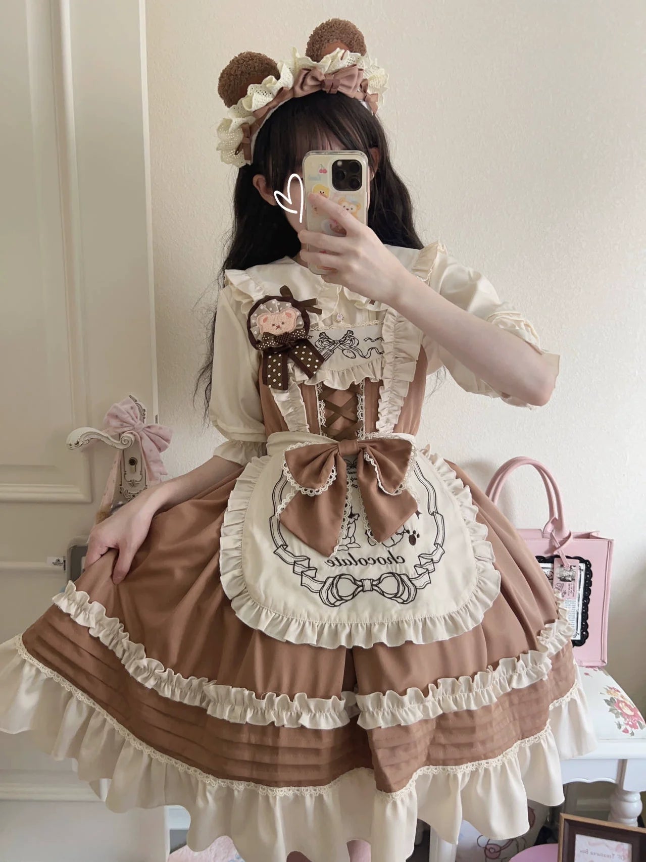 Sweet Layered Cake - Sweet Lolita JSK with Detachable Apron Khaki JSK + apron Only S