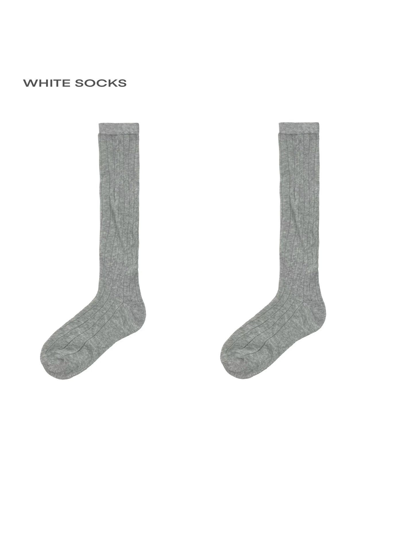 White Socks - Vertical Stripe - Ribbed Calf Socks with Slouch Folds