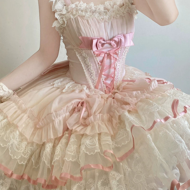 Zhijinyuan Guava Bebe Ribbon JSK — Pink JSK bodice detail