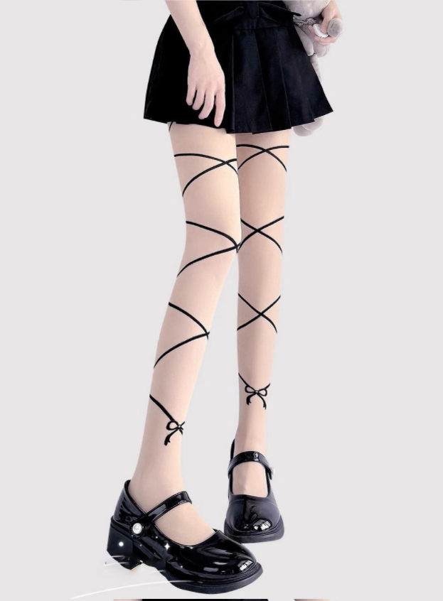 Fantasy Doll - Crossed Ribbon - Over-the-Knee Socks with crossed ribbon bands