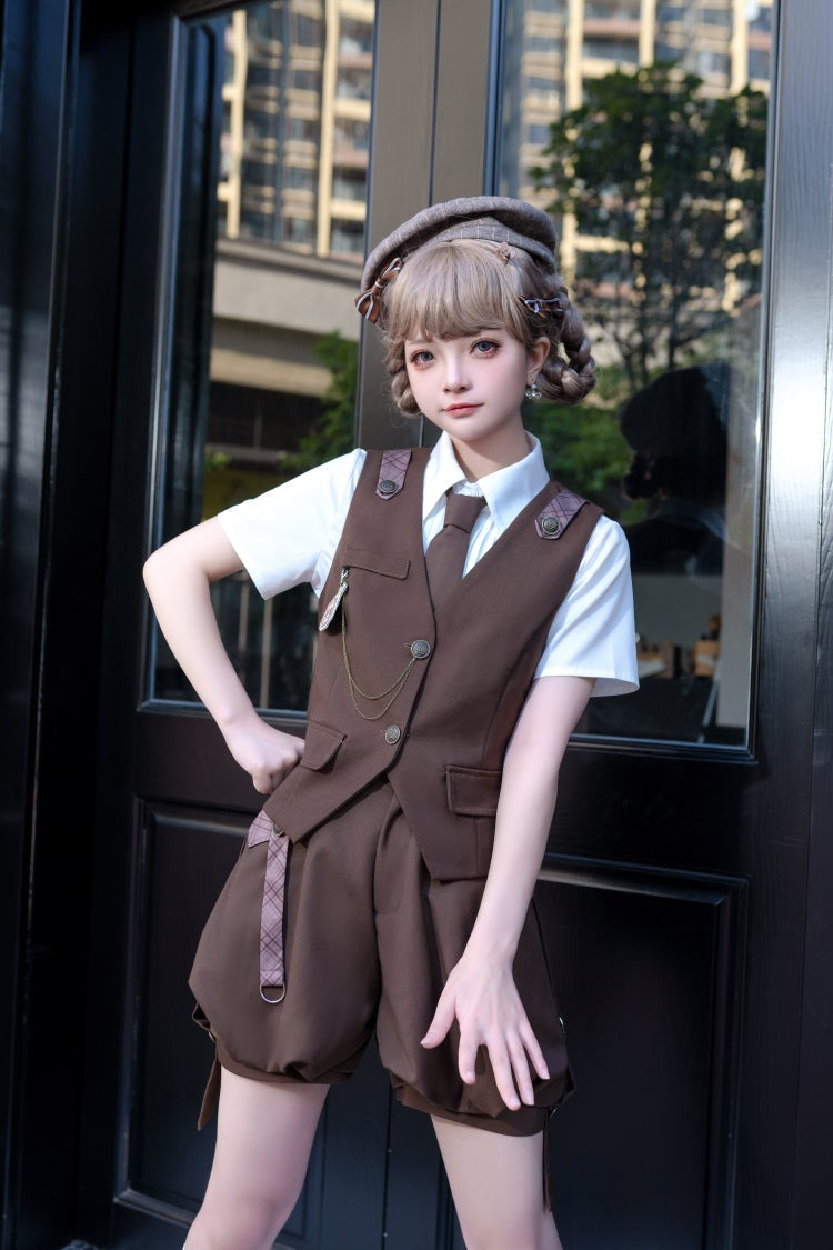 Letters from Unknown Star - Ouji Lolita Brown Short & Shirt Set - Innerwear
