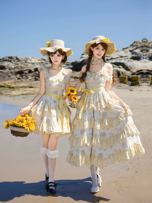 With PUJI - Small Sunflower - Classic Lolita JSK with Sunflower Print product view