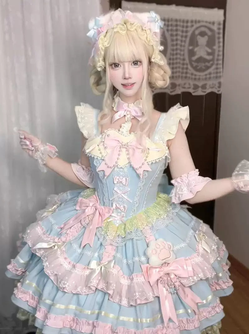 Creamy - Candy Pastel - Blue-and-Pink Sweet Lolita JSK with Train