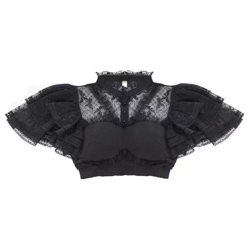 Natural-color Lolita inner blouse with a Peter Pan collar and layered lace sleeves, shown flat.