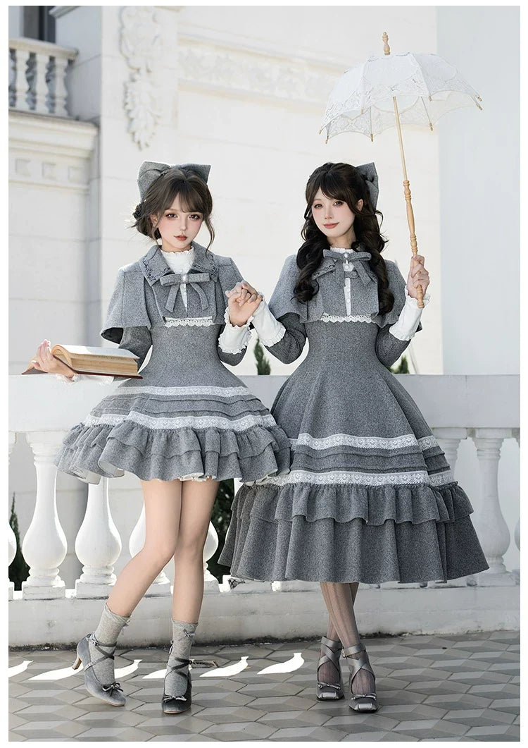 With PUJI - Reminisce - Pile Classic Lolita Dress, Detachable Cape