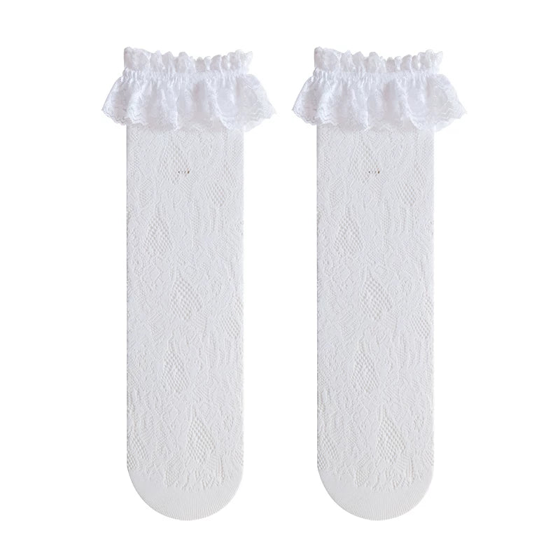 White Magnolia Sweet Lolita lace socks with scalloped trim