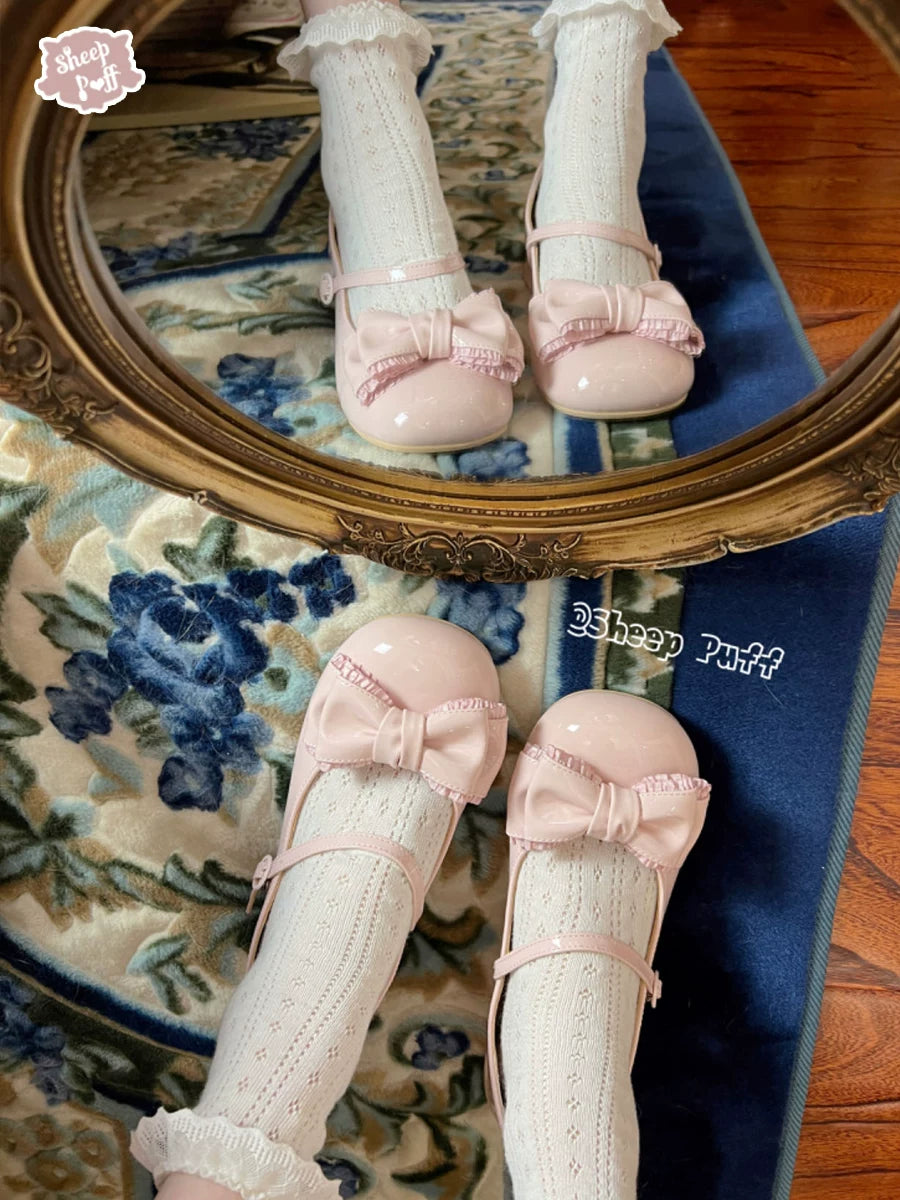 Sheep Puff Mary Jane shoes featuring a fairy tale sheep design, with pink and white colors and a classic strap for girls.