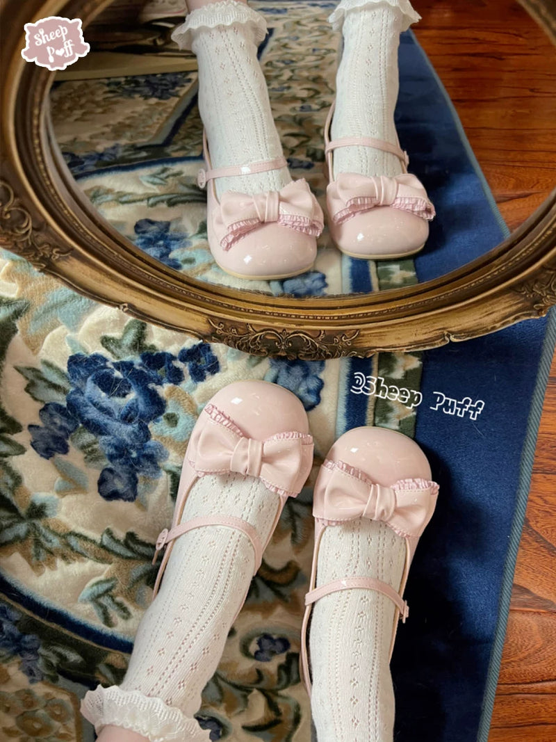 Sheep Puff Mary Jane shoes featuring a fairy tale sheep design, with pink and white colors and a classic strap for girls.