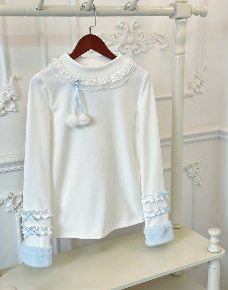 Cat Upon Cat Little Furball 2.0 Thick Winter Top — Blue & White 2.0