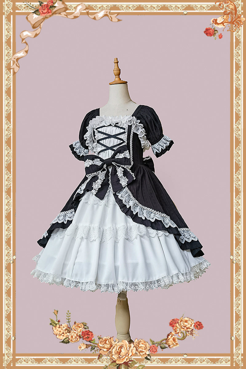 Infanta - Doll-like Old-School Lolita OP Dress - Patchwork Sleeve OP Dress
