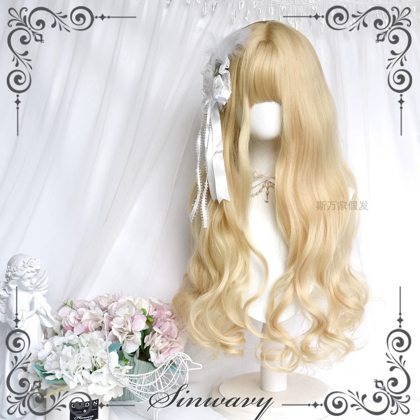 Sinwavy - Light Blone Wavy Lolita Wig - Straight Bang Wig