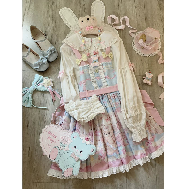 Lady Han Sweet Little Bear Lolita Fetch JSK dress featuring a cute bear print and elegant design, perfect for fashionable Lolita style.