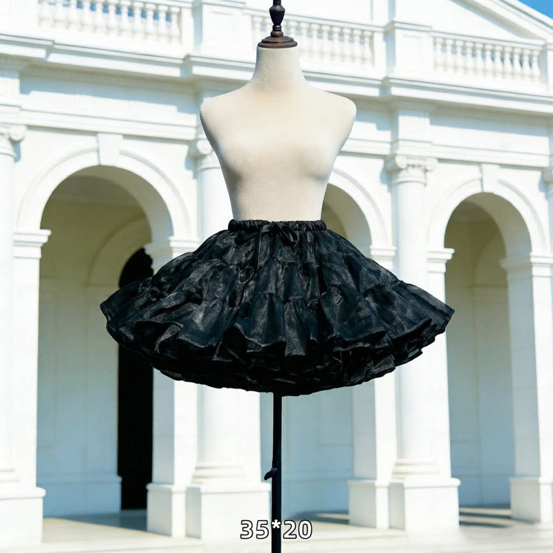 Floral Celebration Black Short Hoop-Free Lolita Petticoat — 35 × 20 m Fullness - With Drawstring