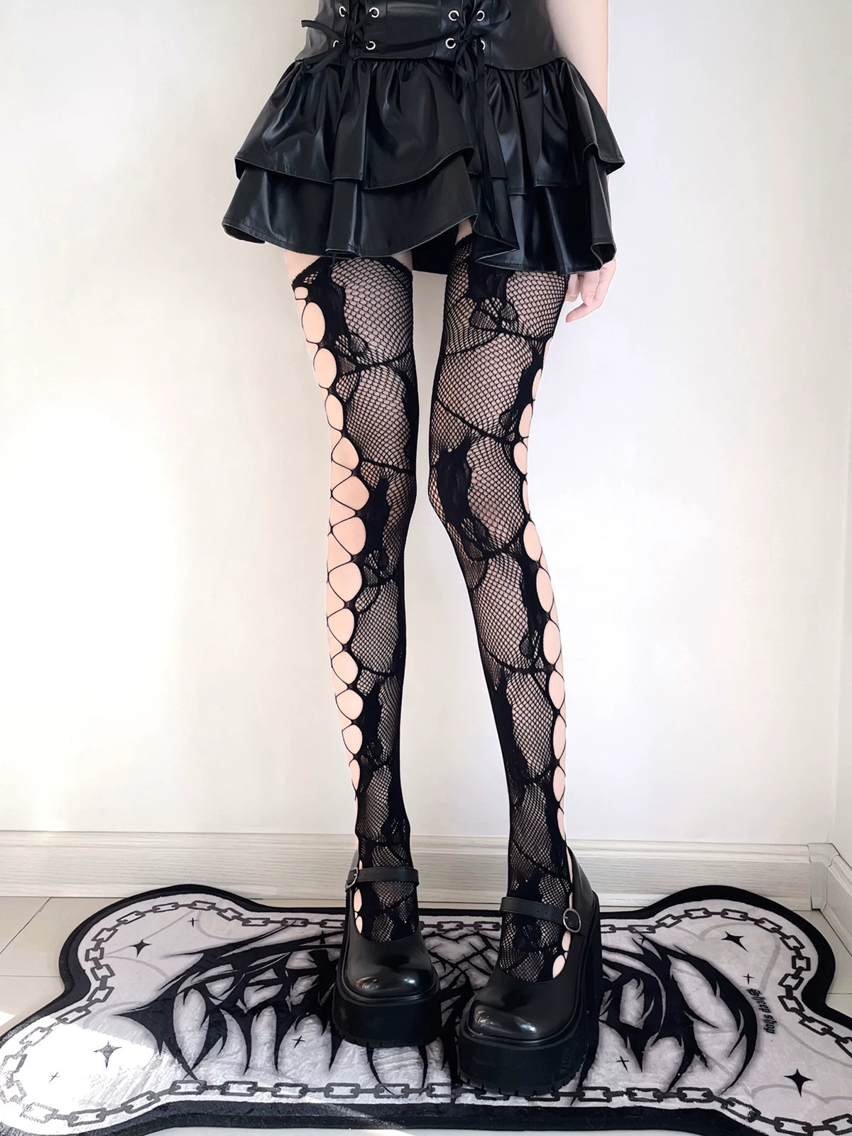 Fantasy Doll - Cross Web - Fishnet Garter Stockings with Cross Motifs