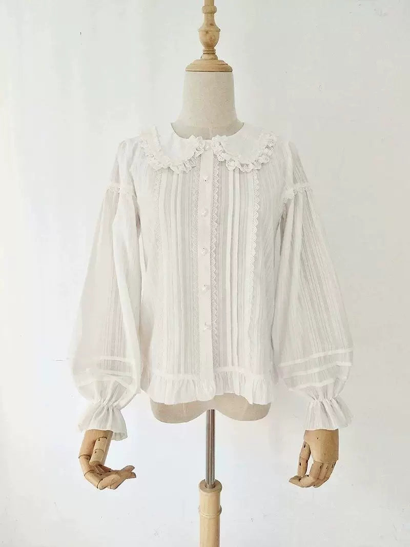 Sweetheart Dream Machine - Orchid Lane - Long-Sleeve Blouse with Lace Peter Pan Collar