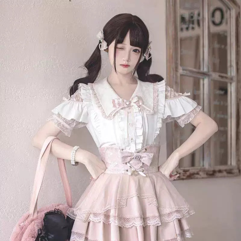 Sweetheart Dream Machine - Heart Button Ruffle - Blouse with a Ruffled Collar