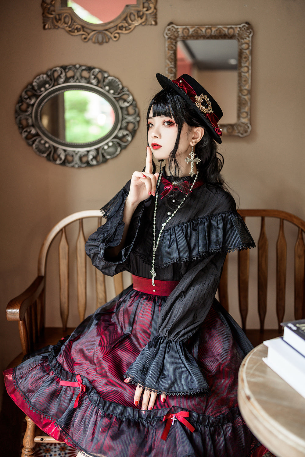 Princess Chronicles - Gothic Lolita Cross Shaped Pearl - Necklace Neckwear
