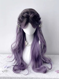 Kunkun Fish - Wisteria - grey-purple long-wave wig - [Grey-purple - centre part] + hair net