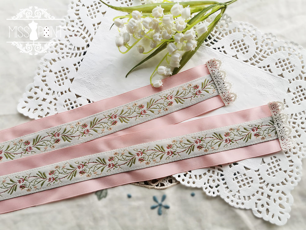 The Sally Gardens - Multicolors Ribbon Lolita Sash woven pattern sash D