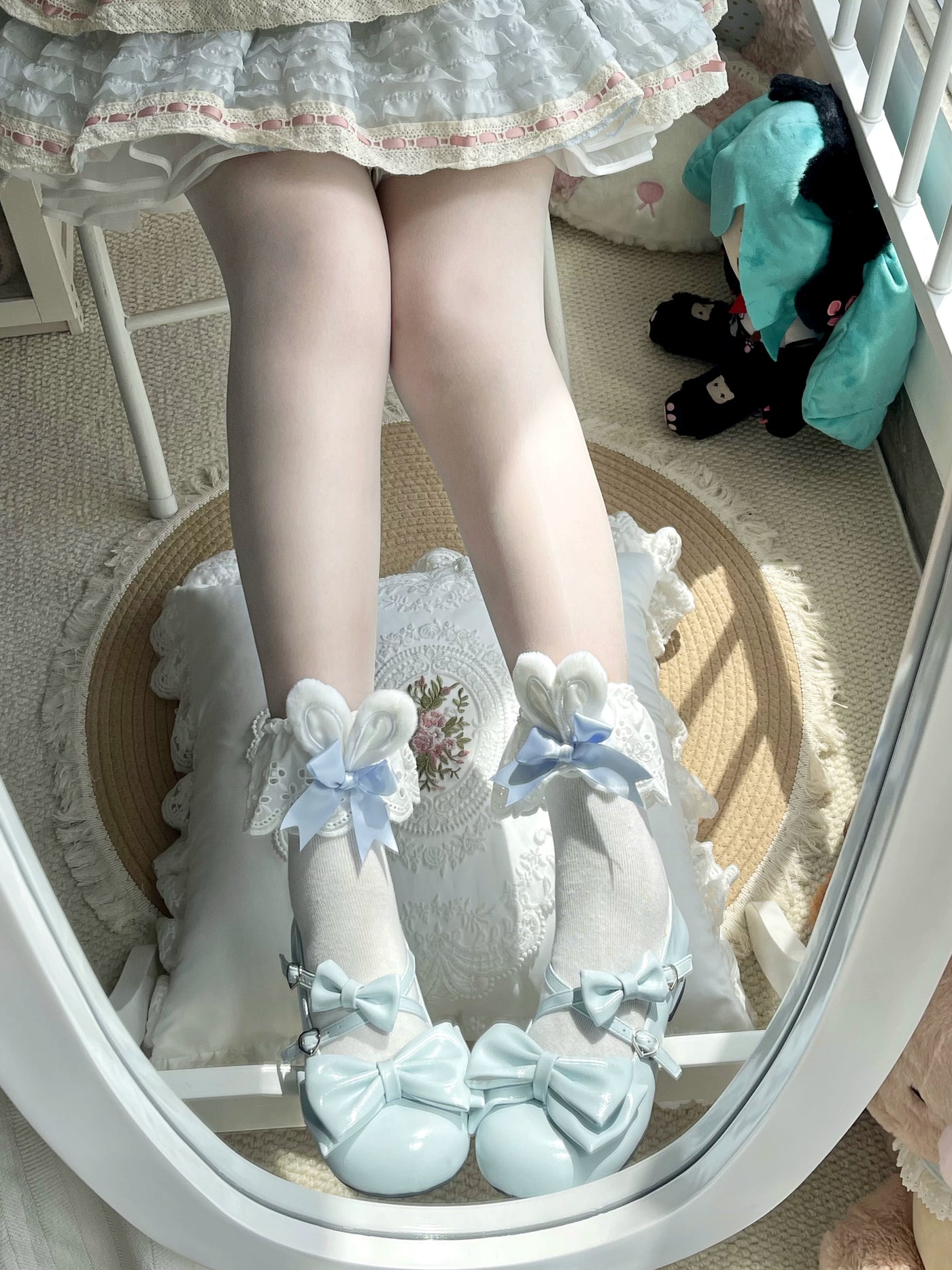 Fantasy Doll - Dreamy Doll - Mid-Calf Socks with Bunny-Ear Lace Cuffs