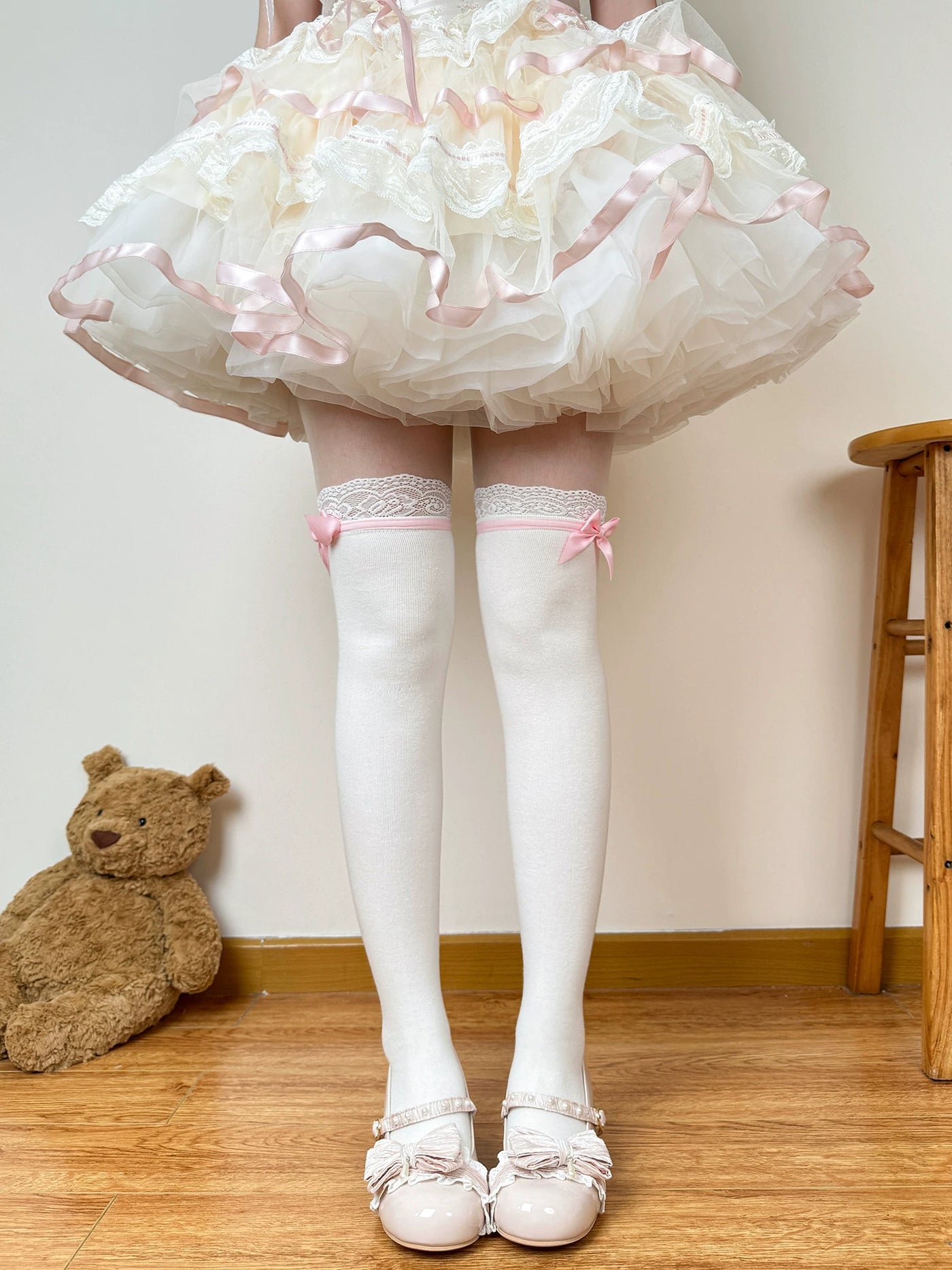 Chubby Bear Tales - Ribbon Charm - White Socks with Side Bows
