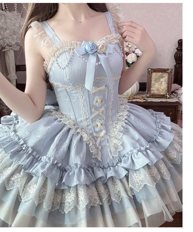 Zhijinyuan Shimmering Dream Jacquard JSK — Blue jacquard JSK detail