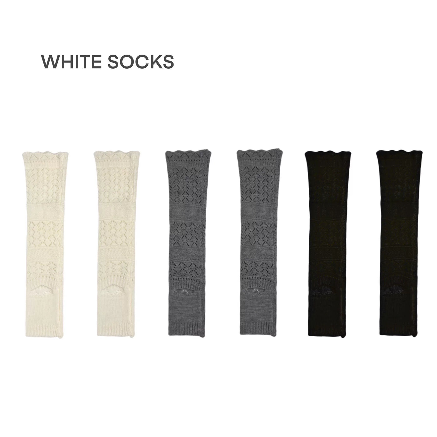 White Socks - Openwork Knit - Scrunched Calf Leg Warmers