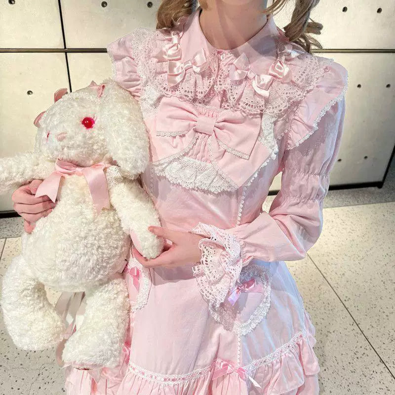 Sweetheart Dream Machine - Vintage Doll Collar - Blouse with Lace Trim, Bow Accents and Ruffled Hem