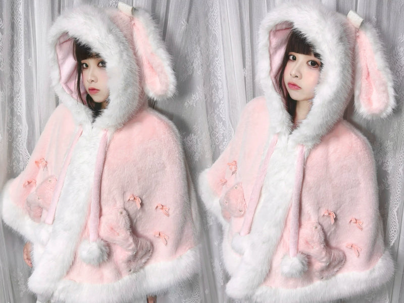 LunaticMoon Snow-Watching Bunny Faux-Fur Hooded Cape — additional product view